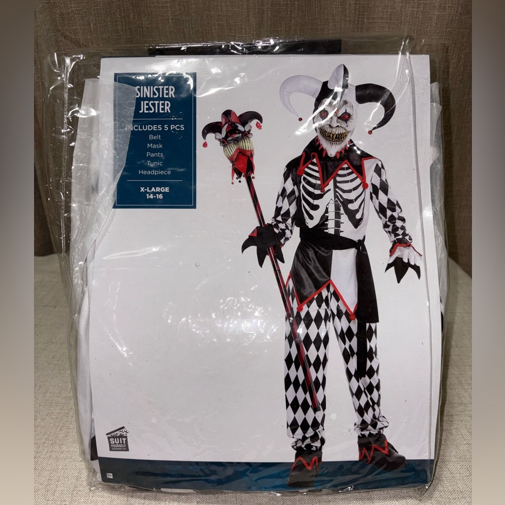 NWT- Spirit- Sinister Jester Costume - Black, White, Red